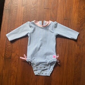 Ruffle Butts Blue and Pink Striped Swimsuit